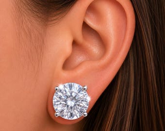 Orecchini a lobo solitari rotondi in argento sterling 925 con zirconi cubici, gioielli minimalisti per matrimonio.