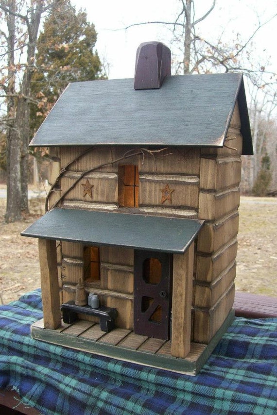 Log Cabin Primitive Birdhouse Rustic Birdhouse Rustic | Etsy