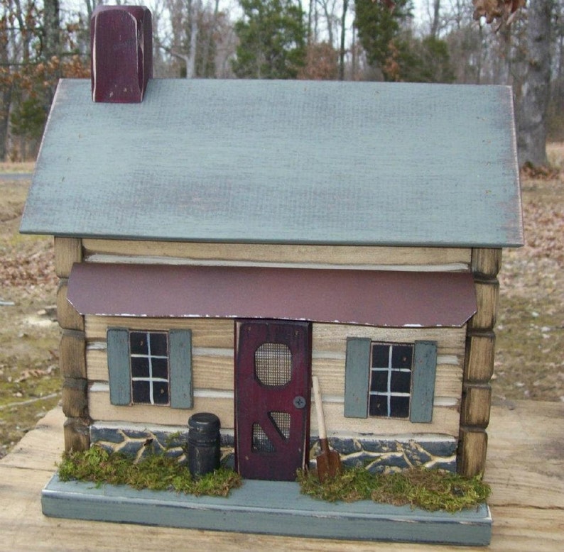 Log Cabin Primitive Birdhouse Rustic Birdhouse Rustic Etsy