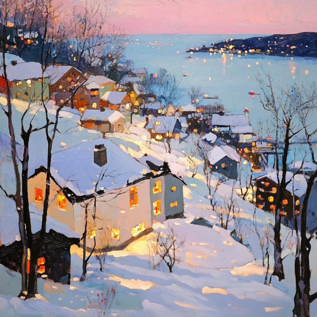 Winter Village Art Print : Winter's Palette by Kaoru Yamada - Etsy