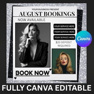 August Booking flyer, August Appointment Flyer, Back To School Flyer, Back to school sale flyer, Hair Braids Lash Wig Flyer, Canva Editable