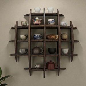 Porta tazze da tè in legno massello: portaoggetti da parete retrò per il tè