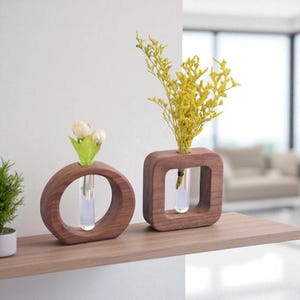 Solid Wood Vase & Test Tube Organizer: Japanese Style Home Decor