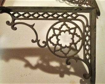 Pair of Cast Iron Shelf Bracket Medium Size Baroque Scroll Vines Gothic Snowflake Antique Victorian Vintage 8065