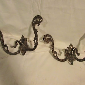 ONE Antique Cast Brass Double Hook Coat Hook Hat Towel Holder of Medium to Large Size Rococo Style  6946