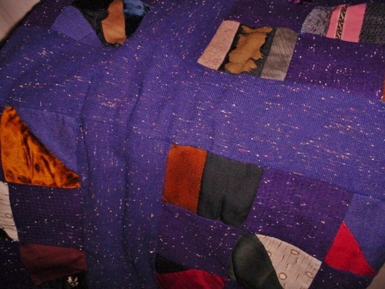Antique Fabric Quilt For Craft Project or Repurpose Navy Blue Wool with Multi Color Inclusions Late Victorian Vintage Scraps 4874
