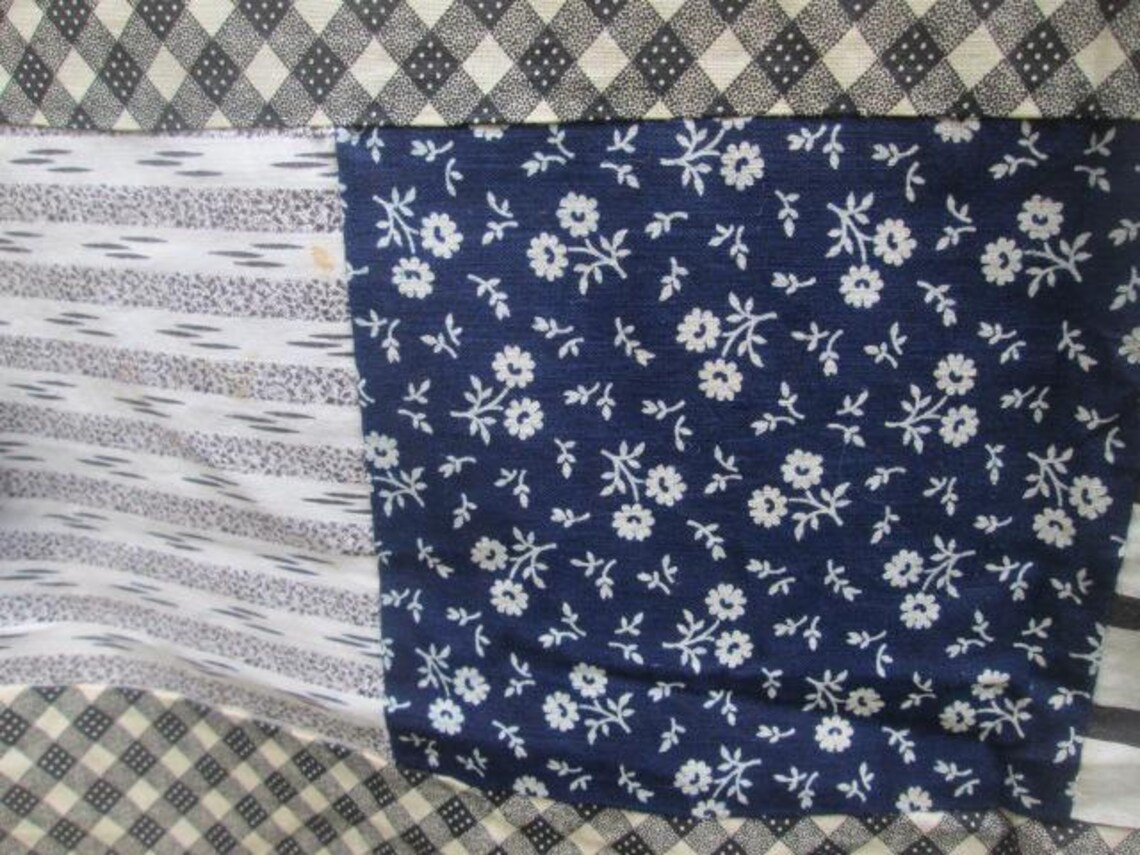 Antique Hand Stitched Quilt TOP Only 1860 1870 Fabrics Printed Cotton ...