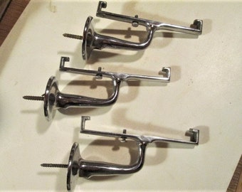 SET of THREE Older Vintage Nickel or Chrome Plated Brass Art Deco Era Bathroom Shelf Brackets Barber Kitchen Back Bar 8280