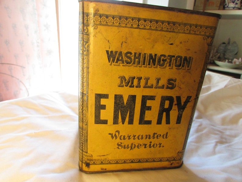 Large Washington Mills Emery Litho Tin Can Box Period Original Item Antique Vintage 6480