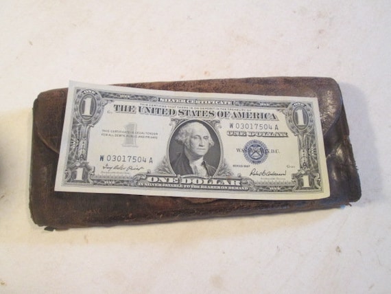 Antique Vintage Leather Wallet Billfold Bill Fold… - image 2