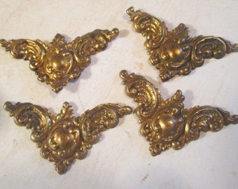 Set of Four Antique Brass Corner Applique Embellishment Decoration for Box Book or Other 8820