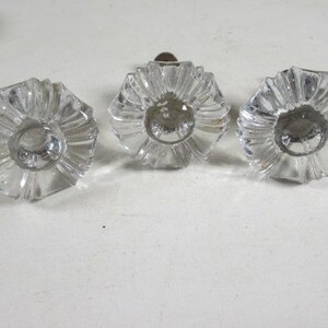 Set of THREE Glass and Brass Drawer Pulls Knobs Early 1900s Vintage Antique semi shabby 9454