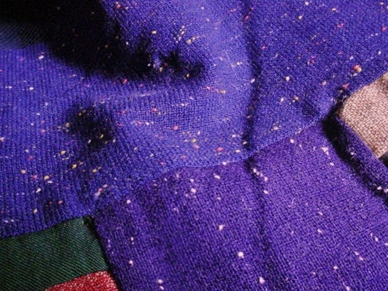 Antique Fabric Quilt For Craft Project or Repurpose Navy Blue Wool with Multi Color Inclusions Late Victorian Vintage Scraps 4874