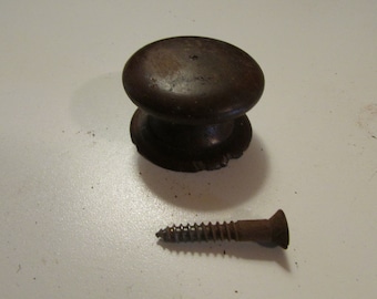Antique Small Wood Knob Sheraton Empire Victorian Period Drawer Mahogany Black Cherry with Screw Mid 1800s Vintage 7346