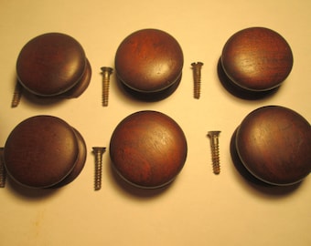 Set of SIX Period Wooden Sheraton Empire Drawer Knobs Black Cherry or Mahogany w/ Period Blunt End Screws for 1800-1850s Furniture M153