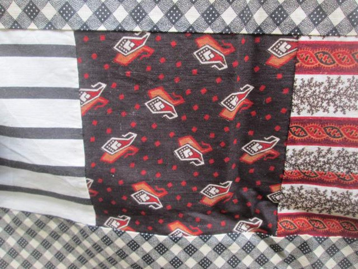 Antique Hand Stitched Quilt TOP Only 1860 1870 Fabrics Printed Cotton ...