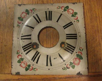 Mid 1800s Clock Face Hand Painted on Tinned Sheet Iron or Zinc Antique Original 1800's Item not a new fake Polychrome Paint 6973