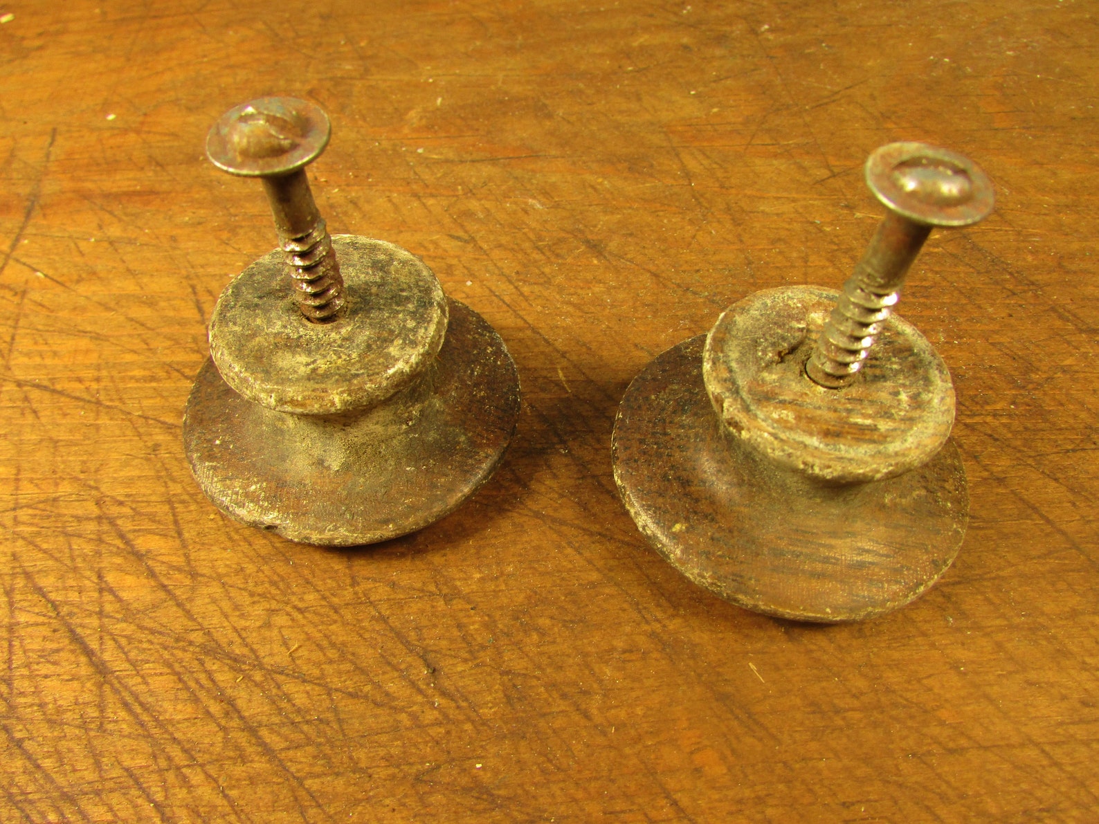 Pair Vintage Wooden Drawer Knobs Oak 1 3/4 inch Pulls Handles Etsy