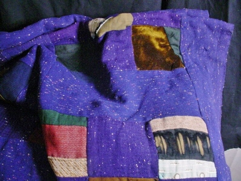 Antique Fabric Quilt For Craft Project or Repurpose Navy Blue Wool with Multi Color Inclusions Late Victorian Vintage Scraps 4874