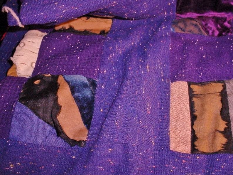 Antique Fabric Quilt For Craft Project or Repurpose Navy Blue Wool with Multi Color Inclusions Late Victorian Vintage Scraps 4874