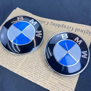 2Pcs BMW Bonnet & Boot Badges – 82mm Front Hood Emblem + 74mm Rear Trunk Tailgate Logo Replacement for BMW Cars