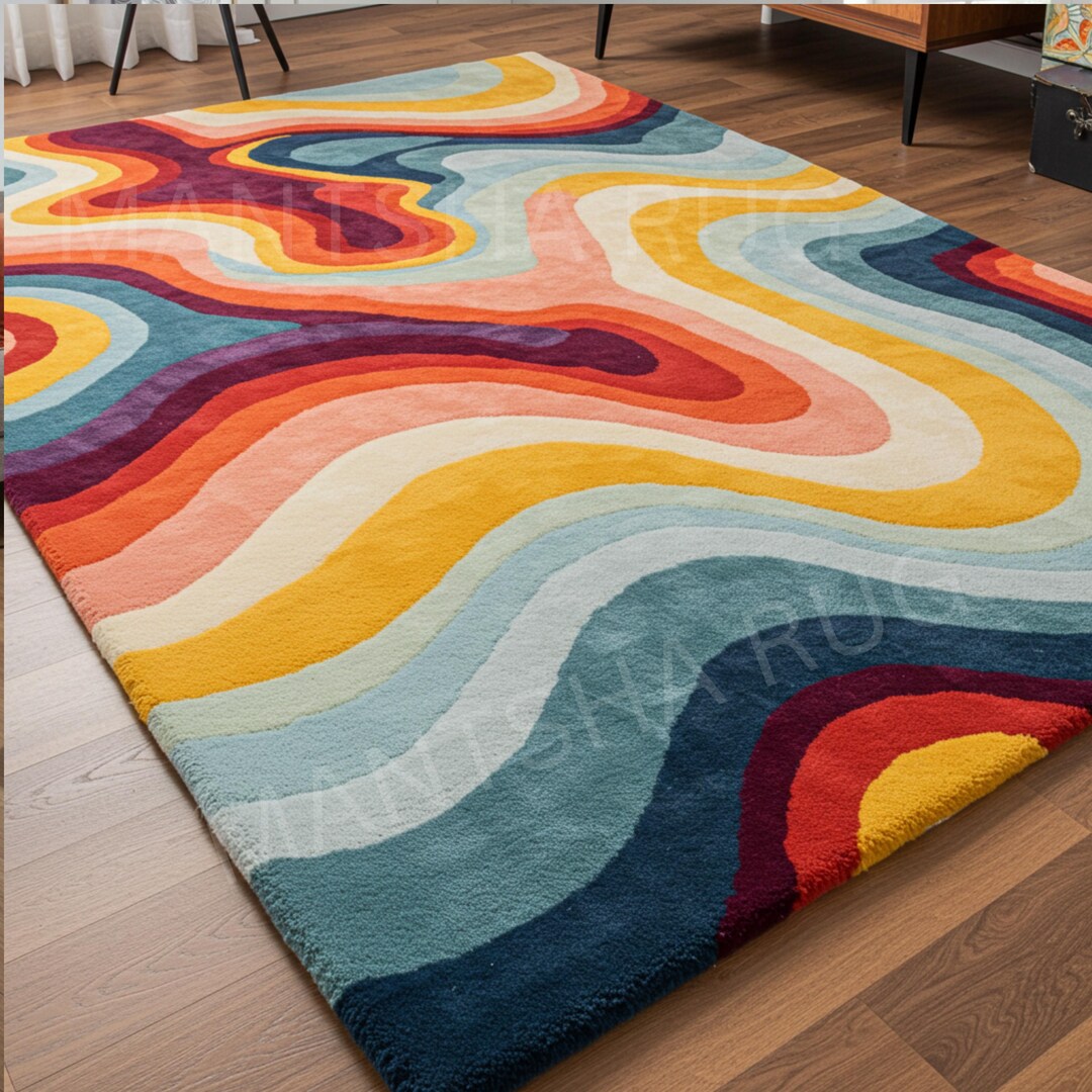 Wool Wave Rug Hand-tufted Wool Rug: Wave Spectrum, Colorful Modern Decor (6x9 Ft) - Etsy