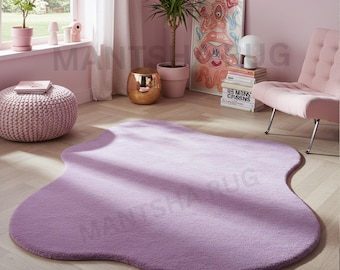 Lilac Abstract Area Rug, Organic Wavy Living Room Carpet, Soft Contemporary Decor
