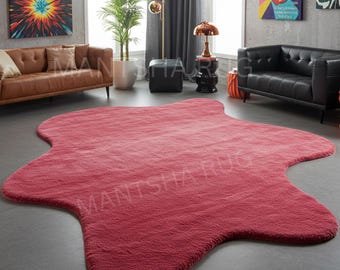 Pink Organic Wool Rug 8x10 Hand Tufted Irregular Area Rug Modern Living Room Decor.