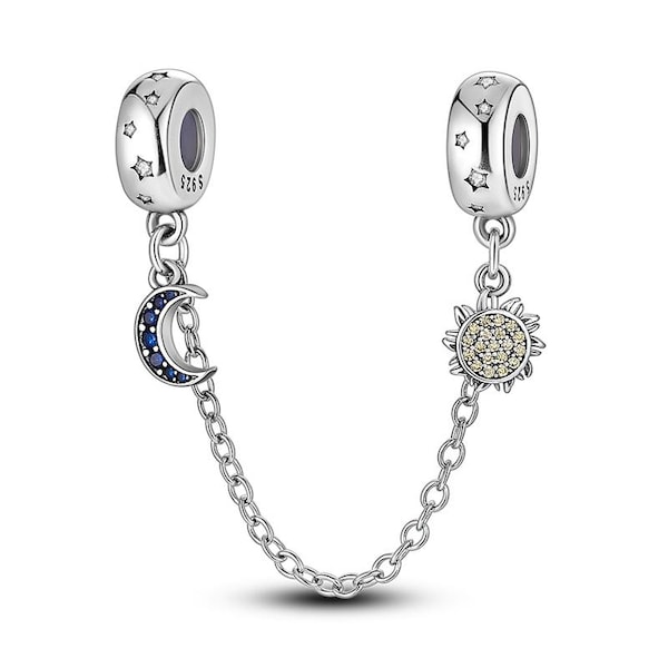 Charm de plata de ley 925 con forma de luna y estrella para pulseras europeas (hazlo tú mismo)