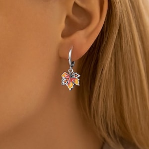 Sterling Silver Maple Leaf Drop Earrings, Autumn Dangle Earrings for Women, Fall Jewelry Gift