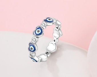Vintage Evil Eye Ring, Protective Amulet Jewelry, Sterling Silver Boho Statement Ring for Women