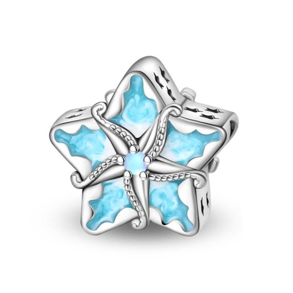 925 Sterling Silver Starfish Bead, Ocean Sea Star Charm for Pandora Bracelets Charms