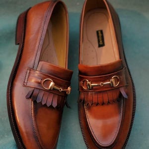 Shaded Cow Leather Semi Formal Horse Bit Style |Men&#39;s Brown Leather Loafers | Premium Handmade Leather Shoes
