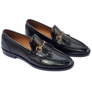 Black Leather Loafers with Fringe Detail - Luxury Men’s Slip-On Shoes - Stylish & Comfortable