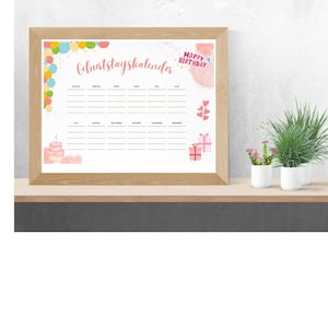 Birthday calendar to print | Printable Birthday Calendar | Wall calendar without year