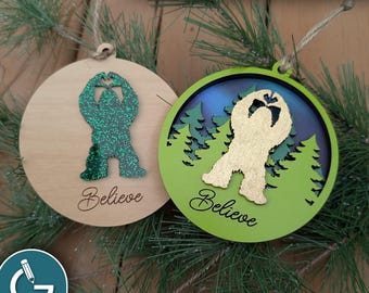 Sasquatch Love Believe Ornament for laser SVG | SVG file | Digital File SVG  | Christmas Laser File