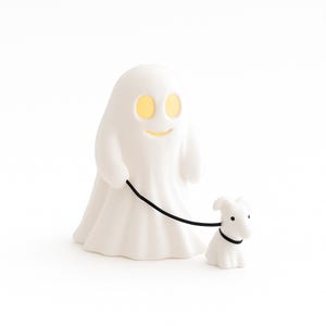 Halloween Ghost Figurine with Dog – Cute Spooky Ghost Walking Puppy | Handmade 3D Printed Halloween Decor Gift