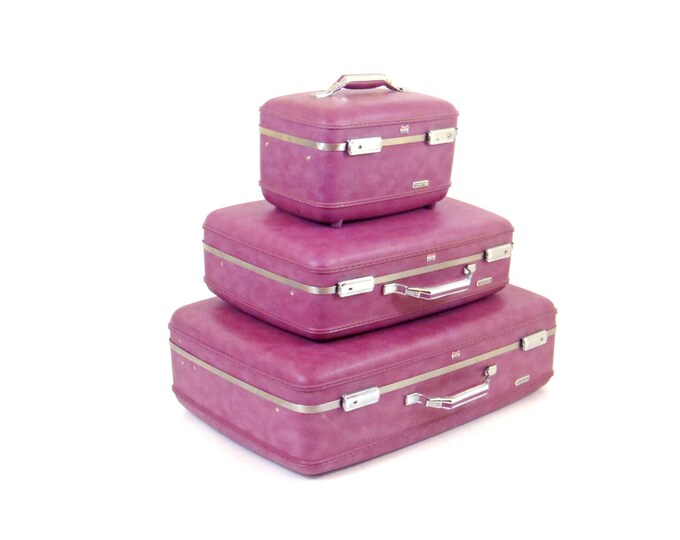 Suitcase Set Vintage Luggage Set Purple Pink Etsy