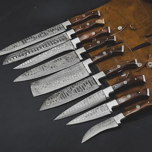 Chef Set, Handmade Damascus Steel Chef Knife Set, Hand Forged Kitchen Knife Set, Kitchen Use Set, Damascus Set, Anniversary Gifts, Best Gift