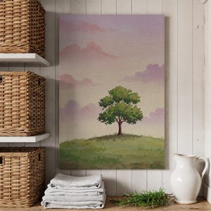 Tree Landscape Wall Art, Nature Canvas Print with Lone Tree, Minimalist Green Artwork, Countryside Decor for Rustic or Modern Homes