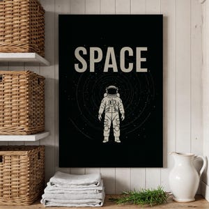 Space Astronaut Wall Art, Retro Space Canvas Print, Space Exploration Poster, Astronaut Illustration, Galaxy Wall Decor for Space Lovers