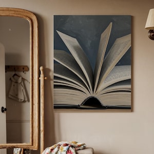 Offenes Buch Leinwand Dekor Wandkunst, realistische Buchseiten Illustration, literarische Kunst Druck, Vintage Buch Dekor, gemütliche Leseraum Kunstwerk