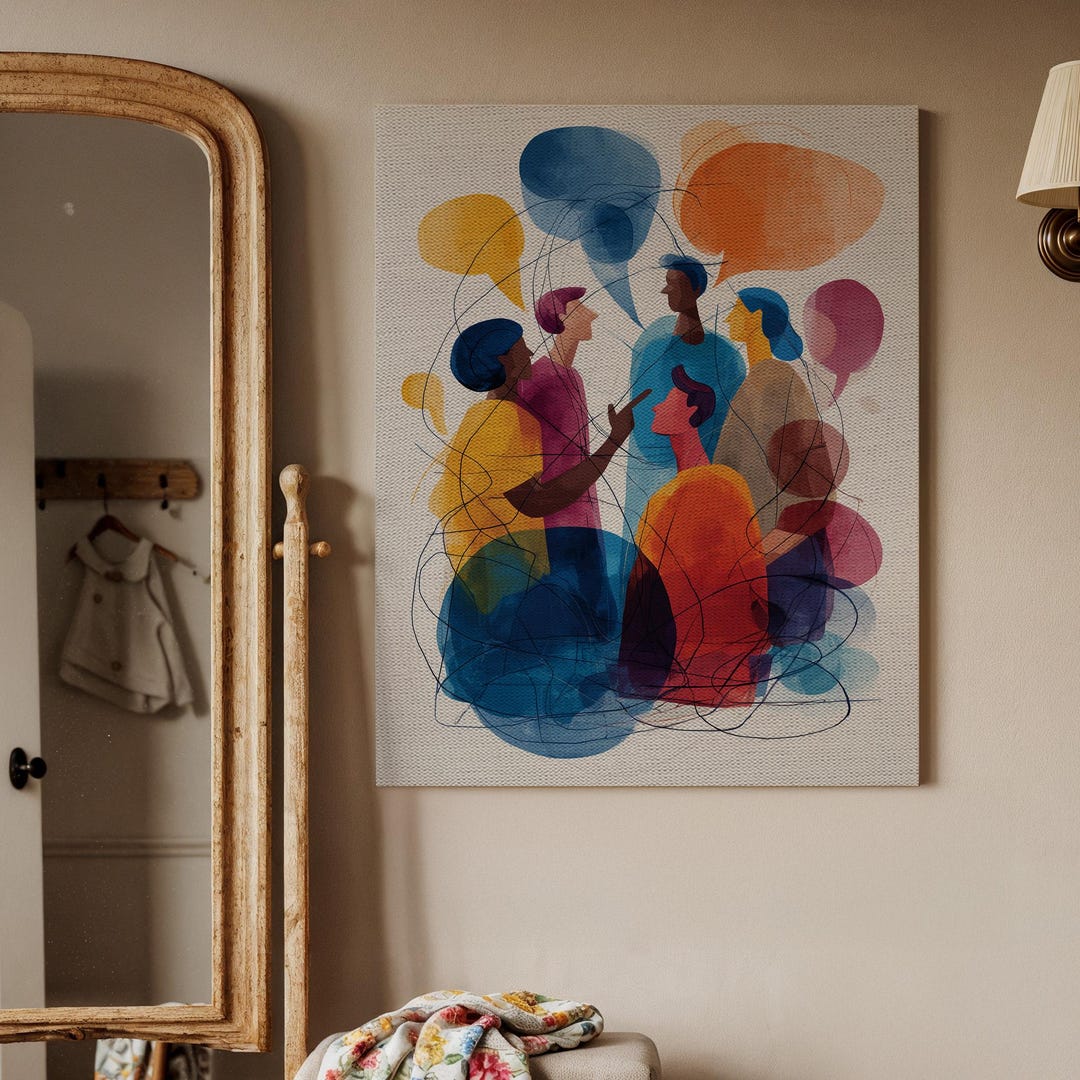 Modern Abstract Conversation Canvas Wall Art, Colorful People ...