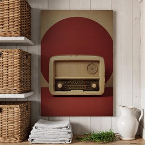 Retro Radio Wall Art Print, Vintage Radio Canvas Artwork, Mid Century Style Radio Illustration, Classic Music Decor for Music Lovers