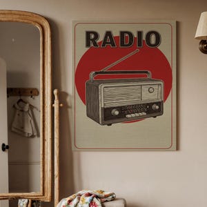 Retro Radio Poster, Vintage Radio Canvas Print, Classic Radio Artwork, Music Themed Wall Art, Mid-Century Modern Style, Radio Room Decor