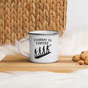Lustige Led Zeppelin Kaffeetasse: &quot;Stairway to Coffee&quot; Emailletasse