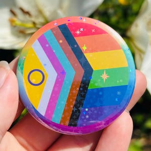 Intersex Progress Pride Flag Holographic Button Badges (Set of 3) – LGBTQIA Accessories