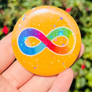 Autism neurodiversity pride badge rainbow infinity symbol set of three holographic button badges