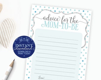 Baby Shower Advice for Mom, baby boy printable, Blue Polka Dot Mom-to-be Baby Shower Game, Instant download, DIY shower activity