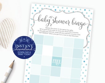 Baby Shower Game Bingo, Instant Download, Baby Boy Blue Polka Dot DIY baby shower activity, Print Your Own